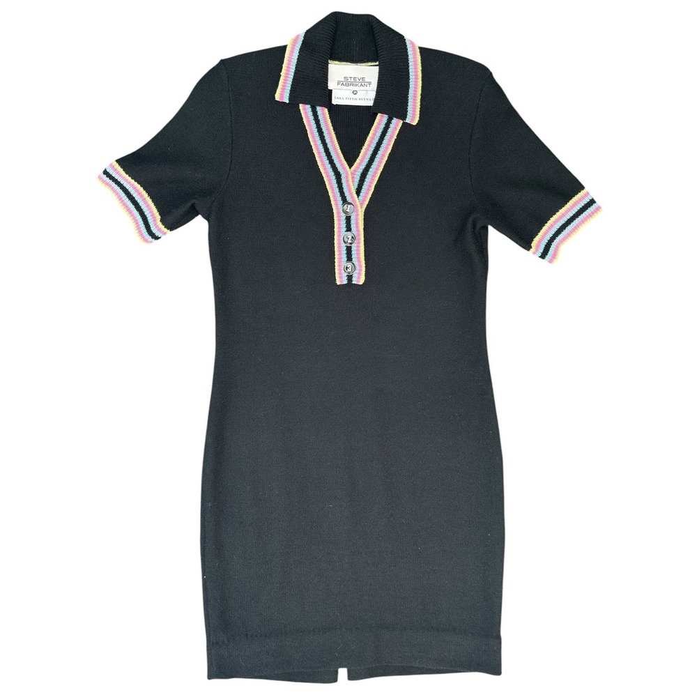 Steve Fabrikant Saks Vintage Wool Blend Knit polo Dress Collar Buttons 123 Mod S